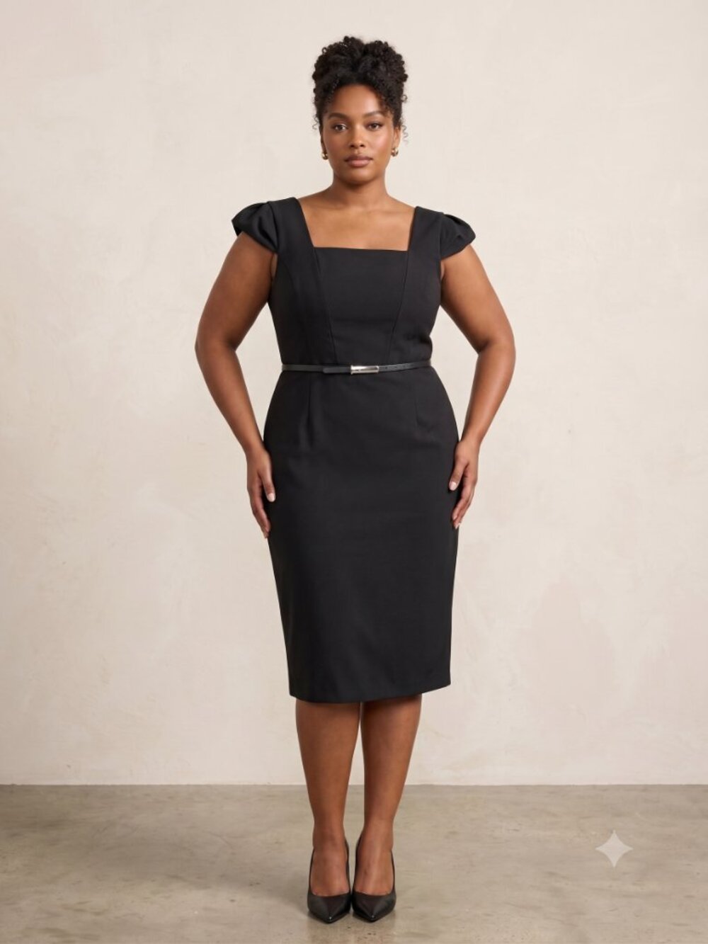 Suzy Shier Classic Little Black Dress with Belt - Size L